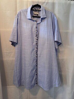 Mens Velero Button down short sleeve shirt, size 3xl, Blue with floral trim